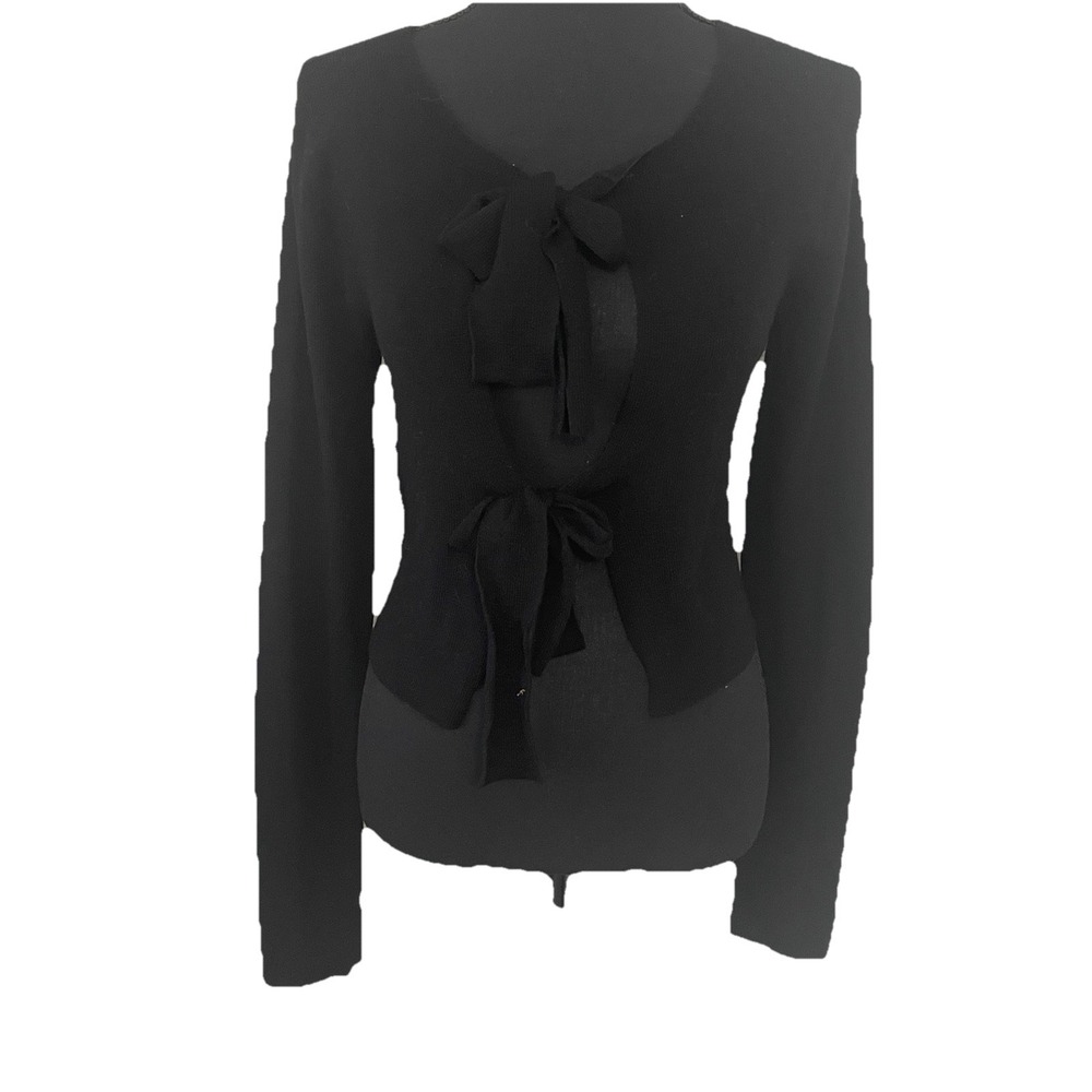 A.L.C. Sz S Black 2-Tie Front 100% Merino Wool Crop Cardigan Sweater Coquette